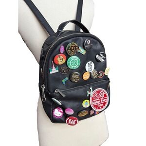 Goth Grunge Festival Black Mini Backpack with lots of buttons Non-leather Vegan